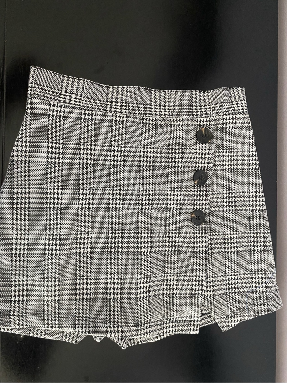 Altar'd State Plaid Button Front Asymmetrical Mini Skort Black White XS